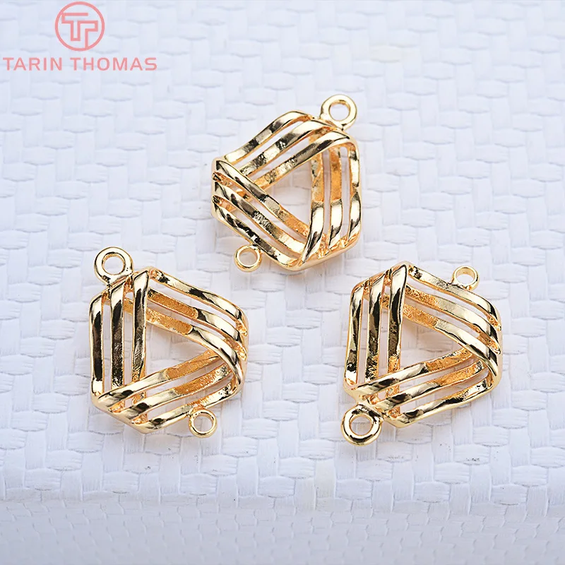 (1892) 6PCS 14x19MM 24K Gold Color Brass 2 Holes Triangle Connector Charms Pendants High Quality DIY Jewelry Making Findings