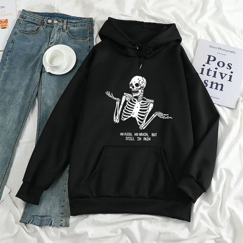 Funny skull print unisex hoodie ins tide couple wear casual all-match fashion women\'s sweatshirt personality loose Oversize top