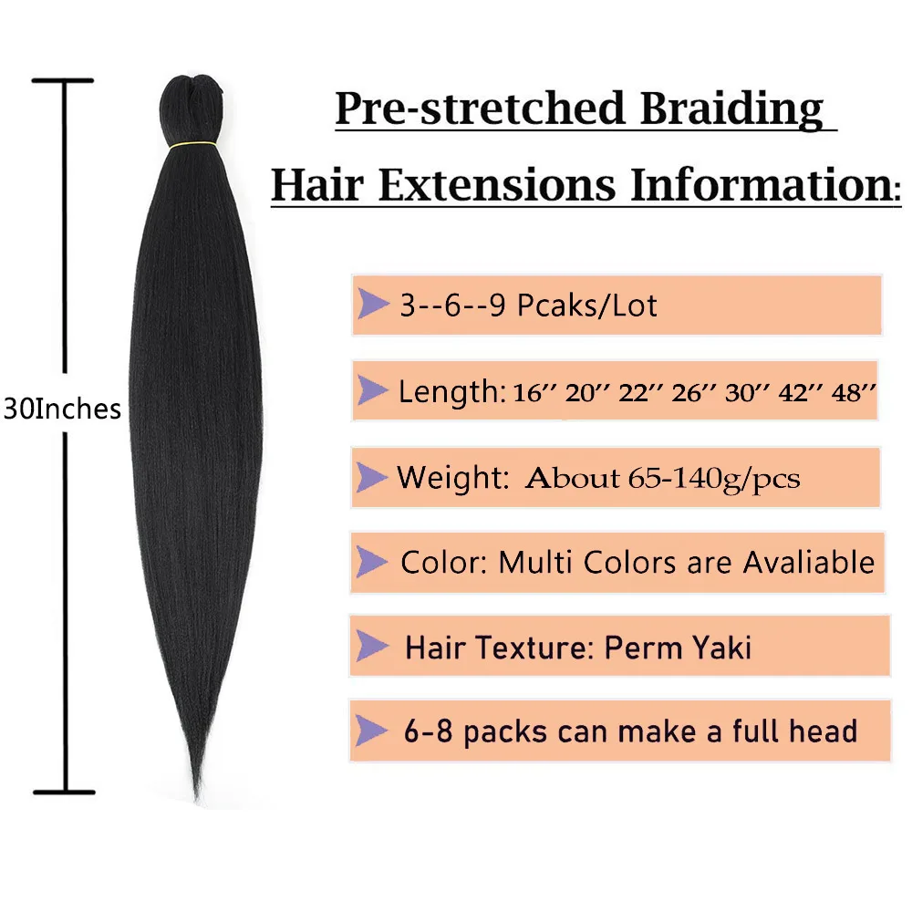 16/20/22/26/30/42 Zoll Flechthaare, vorgedehnt, lange Boho Knotless Braids, synthetische Box Braids, Yaki-Textur – Detail 5