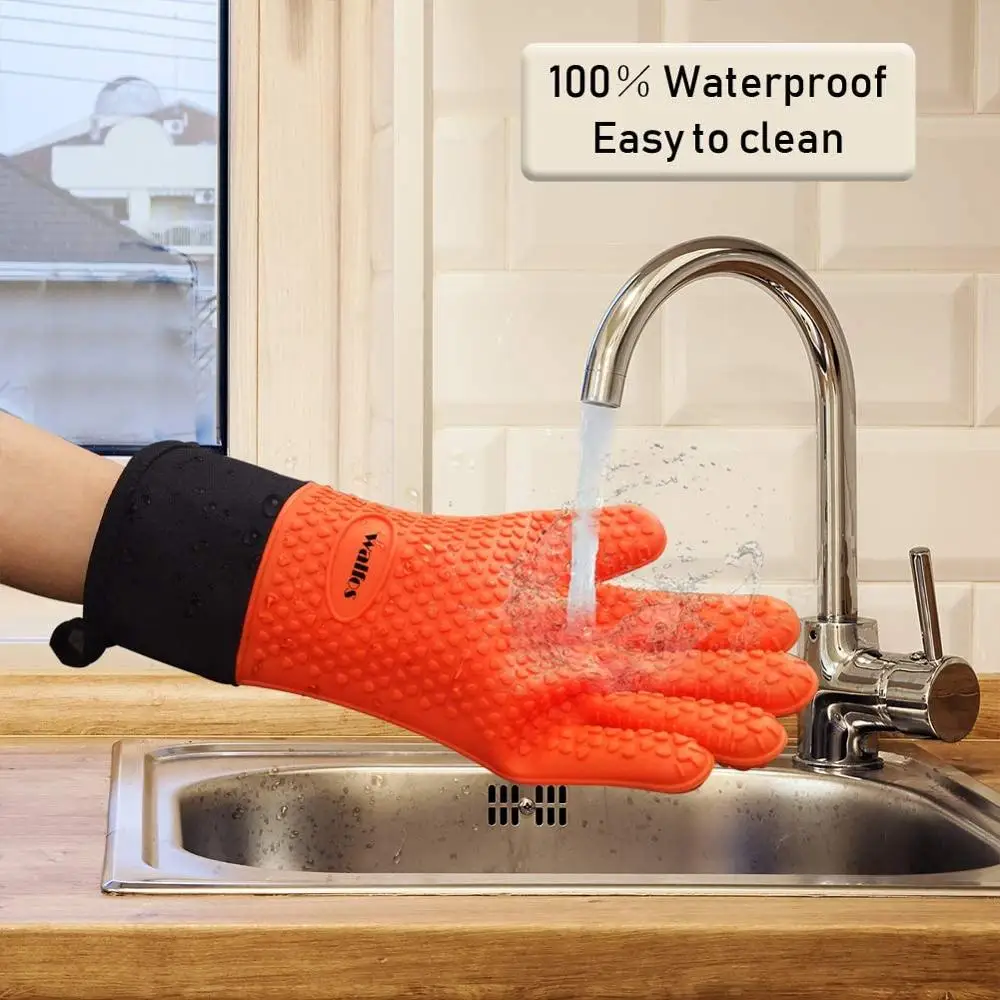 Walfos  1 Piece Long Silicone Kitchen Gloves-BBQ Grill Gloves Heat Resistant Cooking Gloves For Grilling  Oven Mitts Gloves