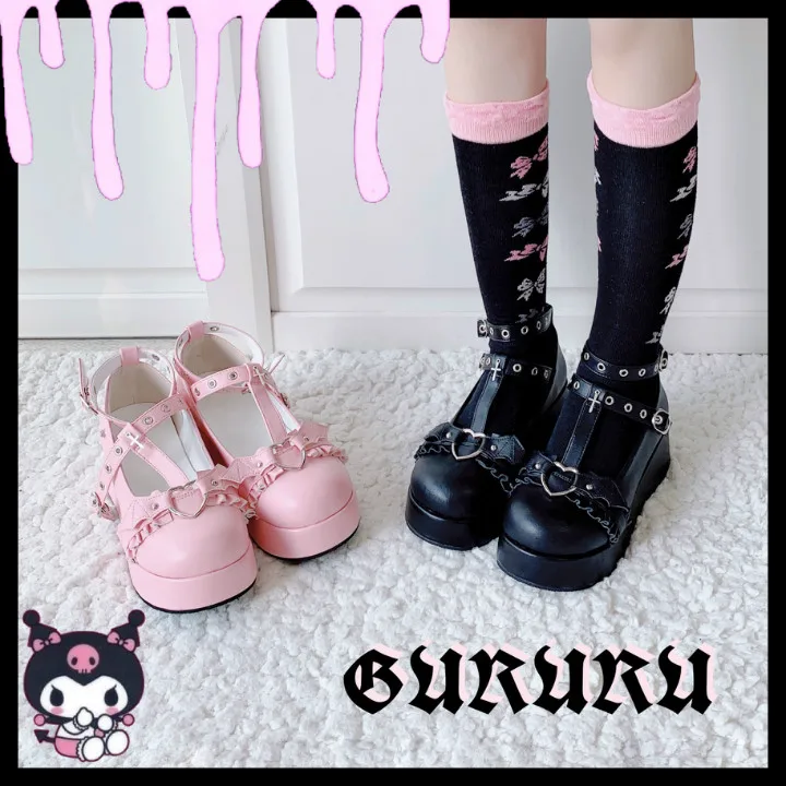 Lolita Shoes Kawaii Shoes Loli Devilian Little Bat Style Bowknot Demon Dark Goth Punk Platform Cosplay LoliShoes High Heel 5.5cm