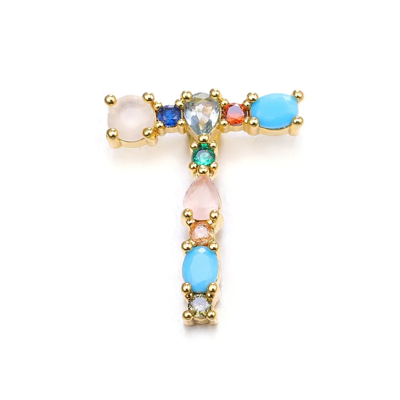 Juya handgefertigte 18K vergoldete Regenbogenkristalle, Opal-Edelsteine, 26 Alphabetbuchstaben, Anfangsbuchstaben-Anhänger für DIY-Namensschmuckherstellung – Detail 26
