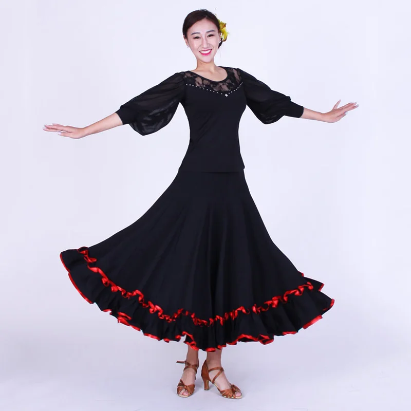 Ballroom Dance Skirt For Women Flamenco Skirt Elegant Waltz Dance Wear Red Spanish Dress Stage Costume Tango Dancewear  JL2492