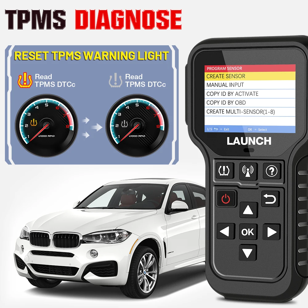 LAUNCH X431 CRT5011E TPMS Activation Diagnostic tools Reset Relearn reprogram 315 MHz 433 MHz tire pressure sensors OBD2 Scanne