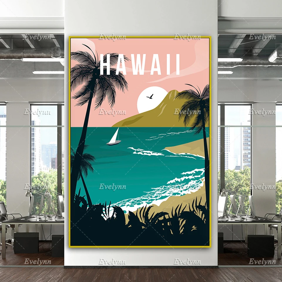 Retro Hawaii Travel Print, Retro Hawaii Poster,Hawaii Wall Art, Travel Wall Art, Home Decor Canvas Unique Gift