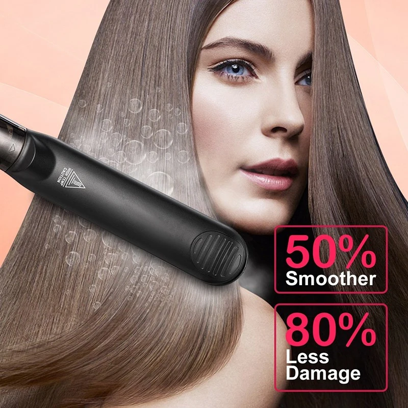 Alisador e fazedor de cachos nos cabelos a vapor e de cerâmica, alisa e encaracola os cabelos de acordo com o estilo desejado, padrão profissional, ferramenta para cabelos a vapor escova alisadora escova secadora e a