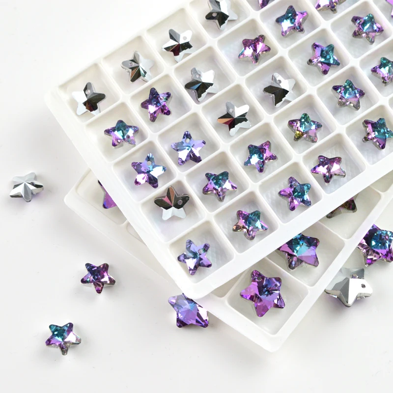 10/14mm Crystal Star Pendant glass crystal Rhinestone loose beads Chandelier Prism Pendants Shiny Glass hole for jewelrry making