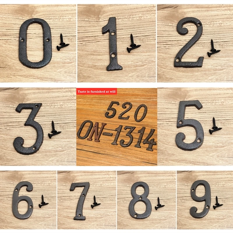 Metal Digital Door Numbers Cast Iron House Sign Doorplate Hotel Apartment Home Street Garden Outdoor Mailbox Numbers with Screws