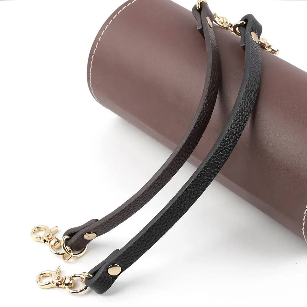 Cow Leather Handle Shoulder Strap Lychee Pattern Women Short Bag Strap Black Coffee Cream Red Handbag Replacement Wrist Straps