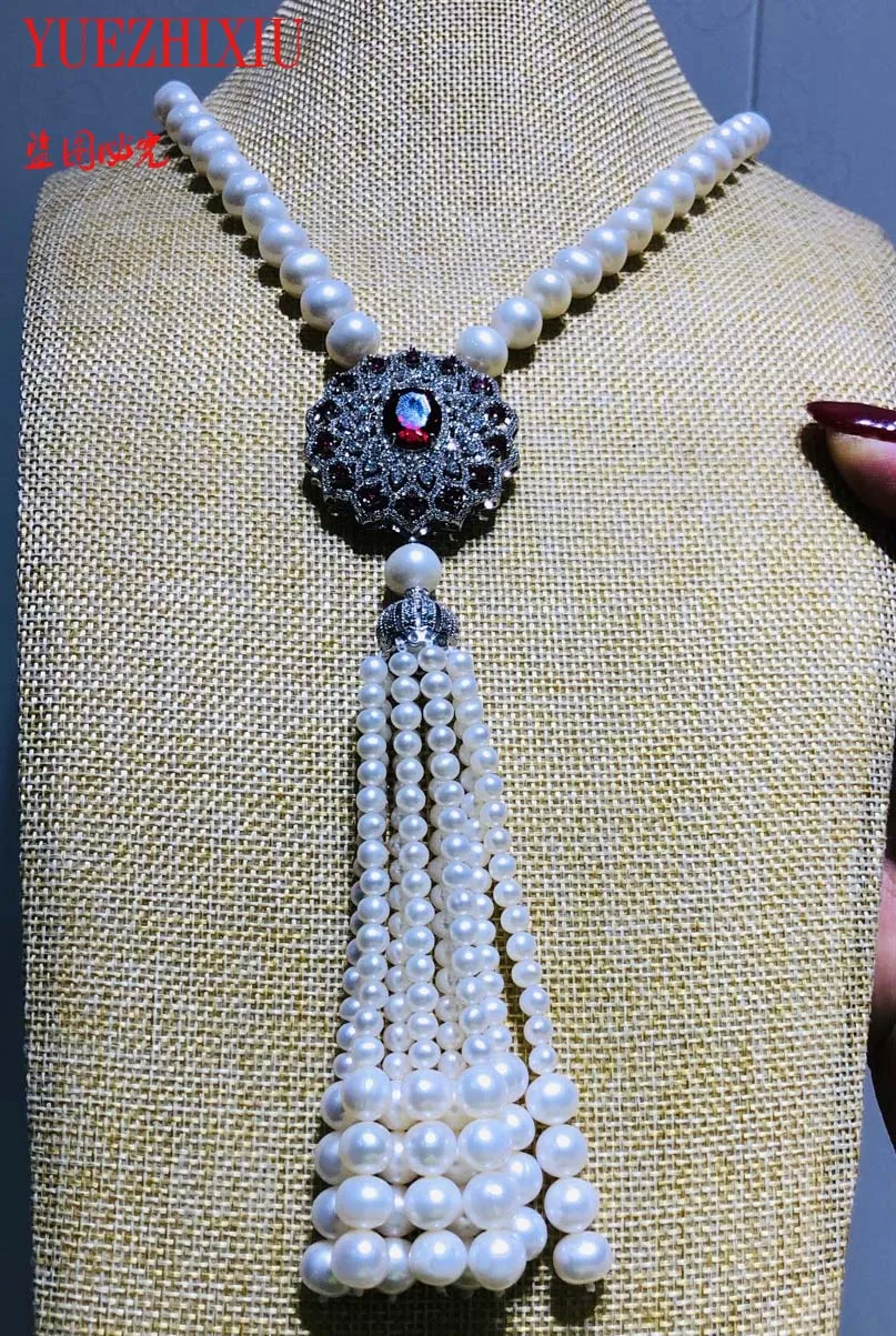 chain long round accessories pendant necklace tassel necklace 8-9mm fresh water pearl tassel 4-9mm