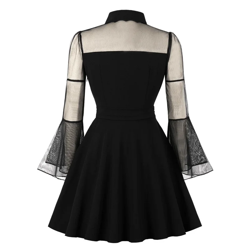Women Sexy Mesh Dress Summer dress Lace Long Sleeve Mini Dresses Female Lace Beach Sundress Gothic