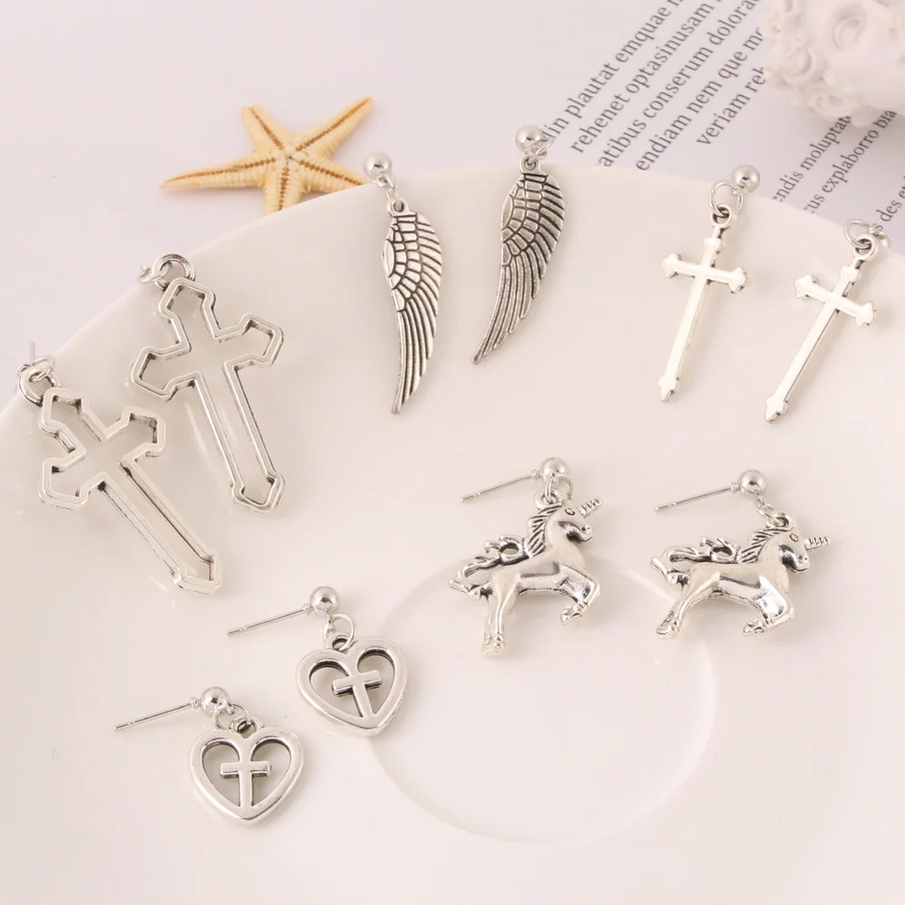 Korea Harajuku Cool Girl Hearts Cross Chain Tassel Pendant Earrings For Women Bff Hip Hop Jewelry