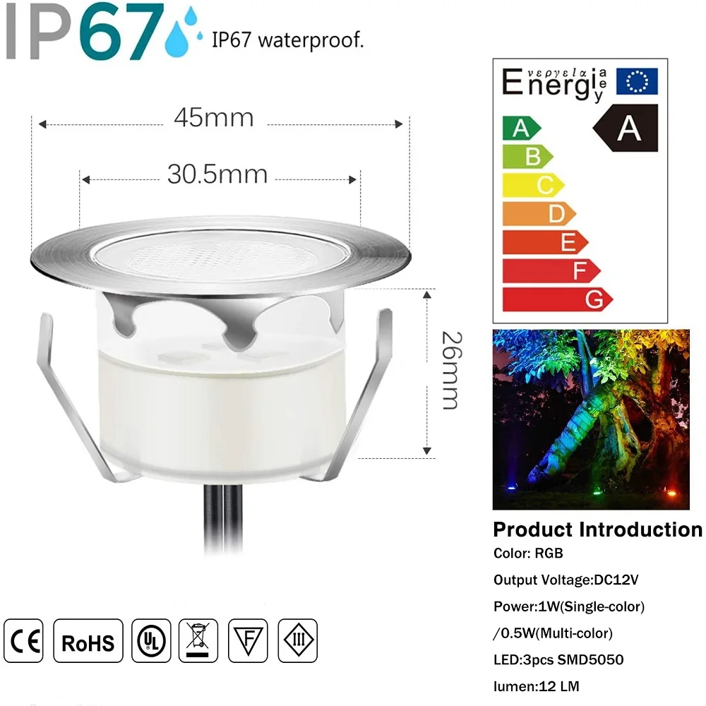 Imagem -05 - Lâmpada Interior Redonda com Luzes Led Decoração do Jardim Iluminação Exterior Caminho do Quintal Pool Deck Floor Stair Wi-fi Dc12v 1w 45 mm 20-pack