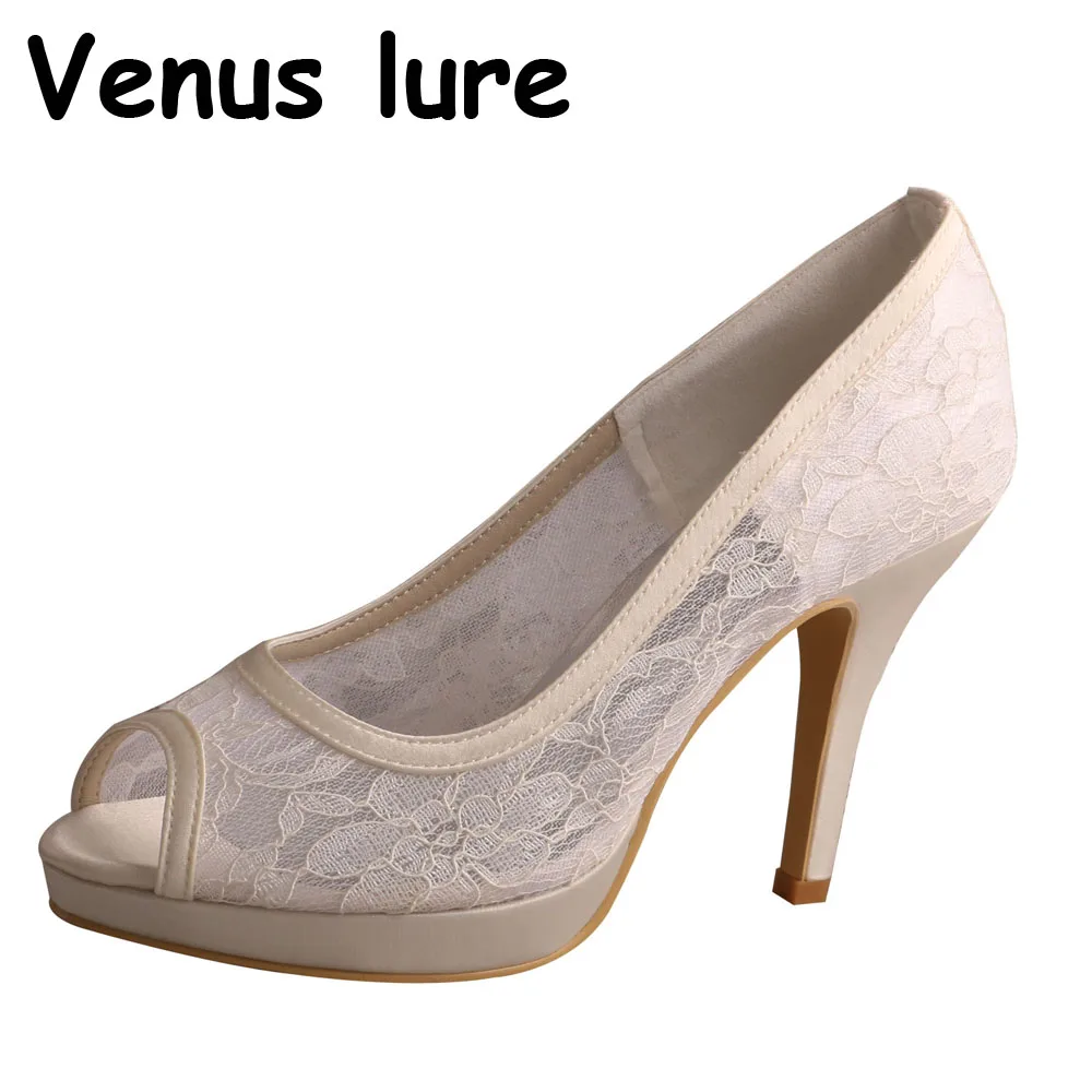 Venus lure Magic Shoes Open Toe High Heels for Women for Wedding Ivory White Lace Customized