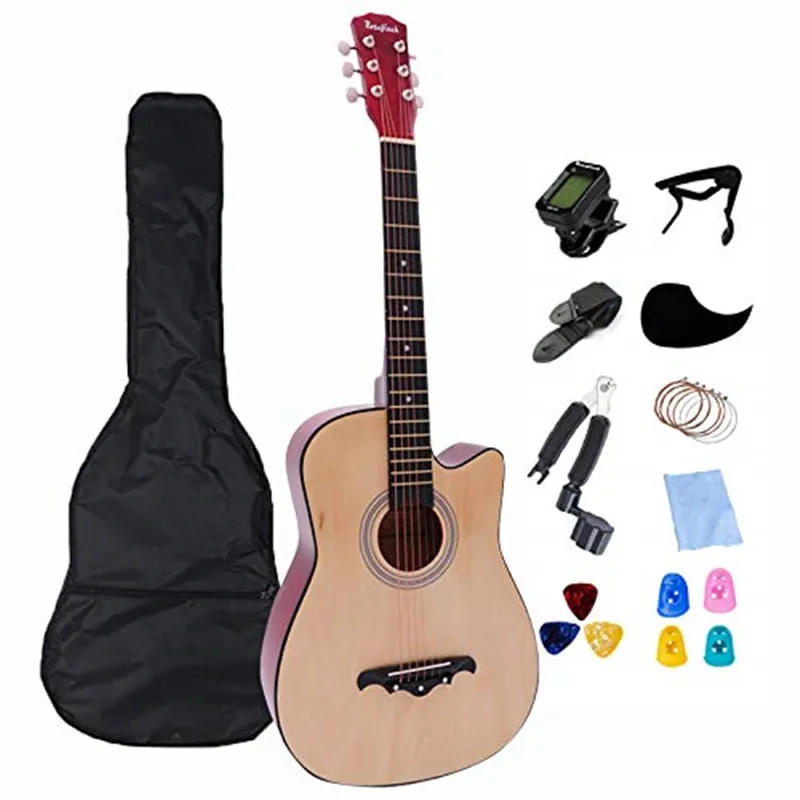 38 Inch Acoustic Guitar Folk Guitar for Beginners 6 Strings Basswood with Sets Black White Wood Brown Guitar RU Shipping AGT16A