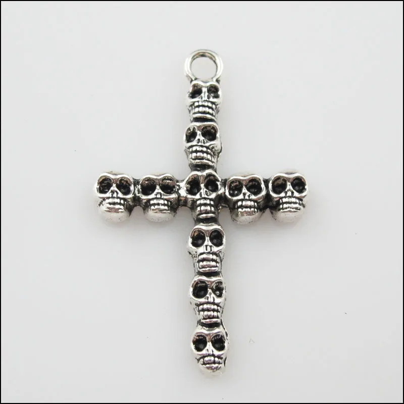 

12 New Charms Tibetan Silver Skull Cross Pendants DIY 26x41mm