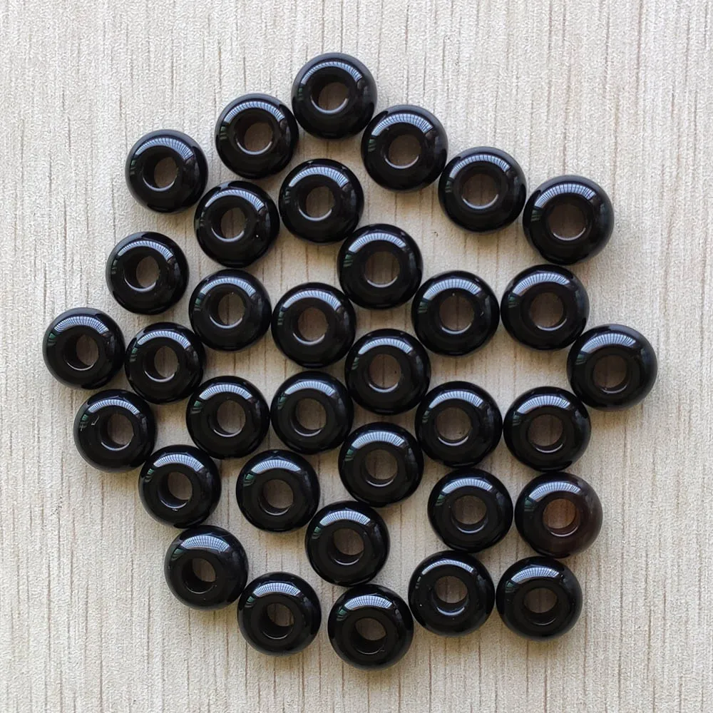 Fashion good quality natural black onyx round shape big hole beads 8x14mm for jewelry marking 50pcs/lot wholesale fast shipping