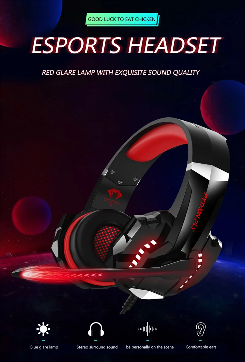 Headset Head with Colorful Light , 120° Rotating Microphone Subwoofer Computer Game Accessories