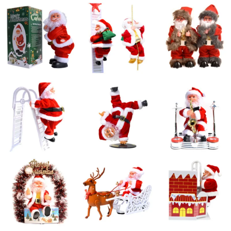 

New Electric Climbing Ladder Santa Claus Christmas Figurine Ornament Climb Up The Beads and Go Down Repeatedly Kids Toy Gifts