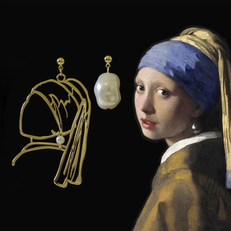 Original Lines Metallic Earrings For Women The Artist Series Vermeer Girl With A Pearl For Femme