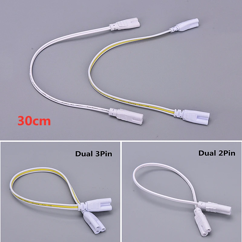 1PC LED Tube Connector 3Pin/2Pin Double-end Cable Wire 30cm Two-phase Three-phase T4 T5 T8  Lamp Lighting Connecting Wholesale