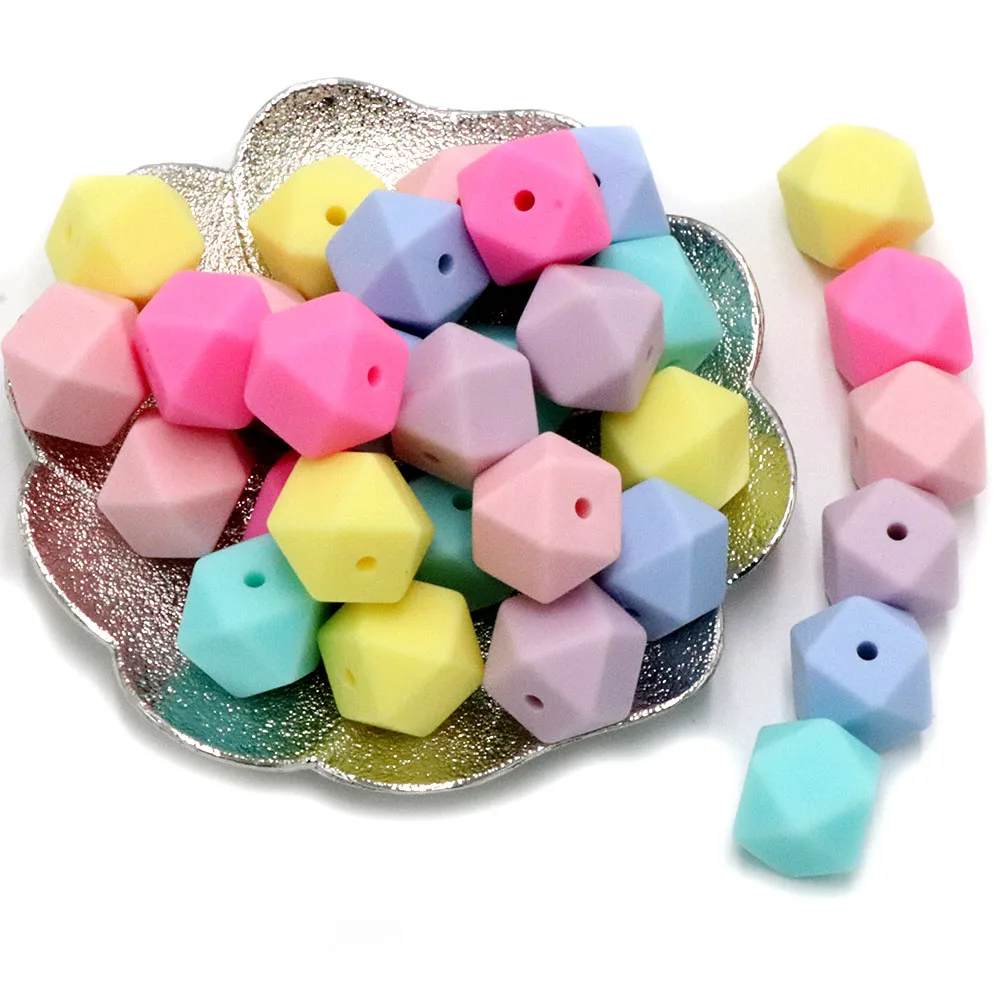 BOBO.BOX 30PCS Silicone Beads Food Grade 14mm Hexagon Teething Necklace Silicone Teething Beads For Baby Teether BPA Beads Pearl