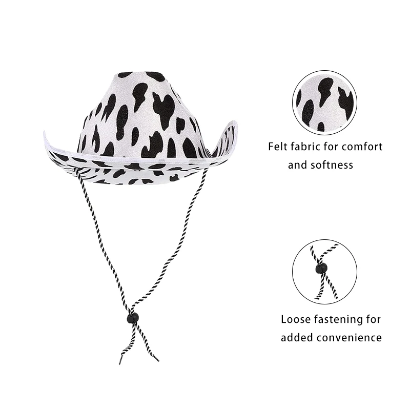 Cowboy Hat Cow Print Cowboy Hat Performance Hat Party Celebration Hat for Cosplay Costume Christmas Party, White Black