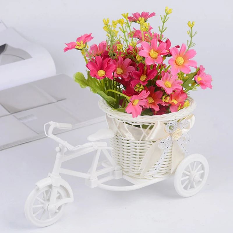 

Flower Basket Float Vase Plant Stand Holder Tricycle Bike Design Organizer Pot Rattan Bicycle Storage Basket