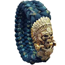 1 Set Paracord Beads DIY Pendant Buckle Paracord Knife Lanyards Brass Chief Skull Charms For Paracord Bracelet Accessories