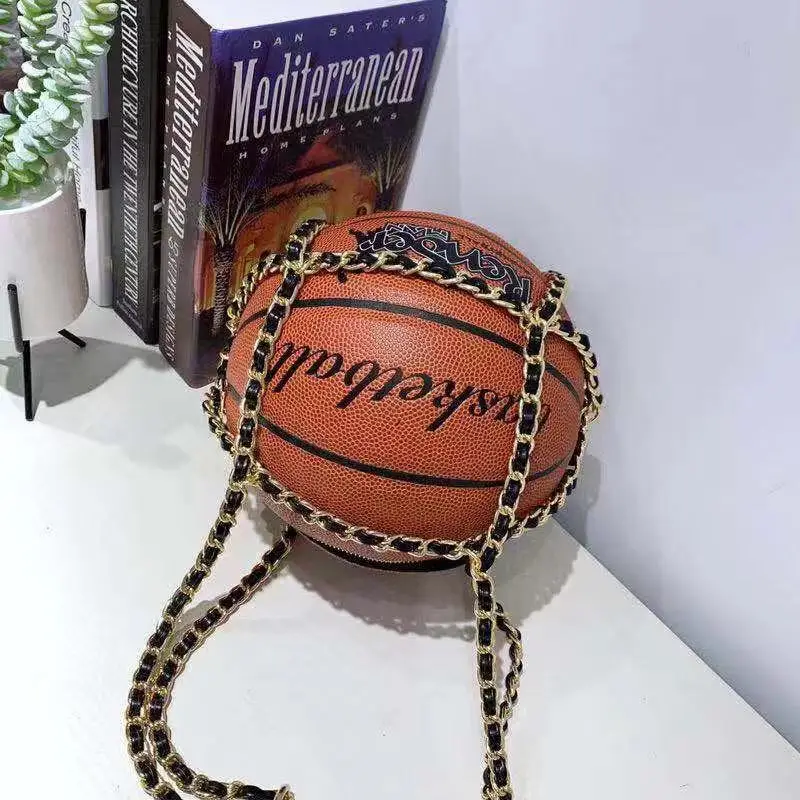 Unique Handbag Of Basketball Shaped Unisex Girls*Boys Handbag Basketball Lovers Handbag With Snake Chain Round Ball Shoulder Bag