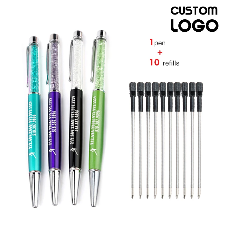 

Pen+Refill Name Logo Custom Made Colorful Rhinestone Couple Ballpoint Pen Birthday Valentine's Day Engraved Gift Cute Writing