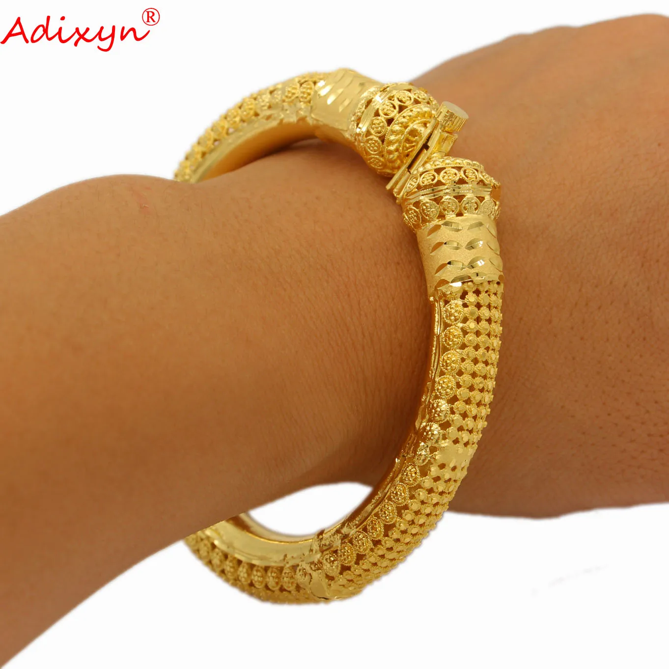 Adixyn Luxury Gold Color Bangle&Bracelets on hand Jewelry For Women African Middle East Arab Party Wedding Gifts N09272