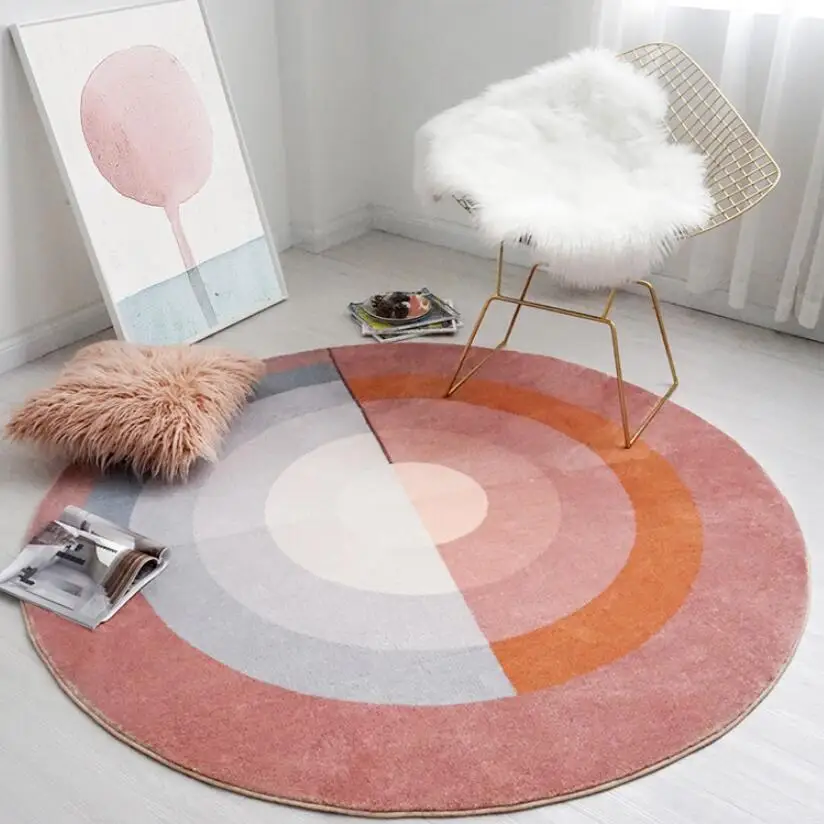 Nordic 16mm Thick Round Floor Carpet Soft Modern Geometric Sofa Rug Europe Large Area Rug 120*120cm For Living Room Bedroom Mat