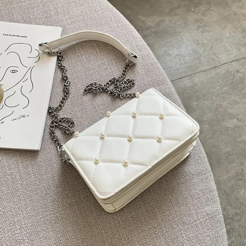 

Female Lattice Pearl Pu Leather Crossbody Bags For Women 2022 Shoulder Messenger Bag Ladies Hand Sling Luxury Handbags Designer