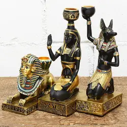 Vintage Egyptian Goddess Figurine Candle Holder Candlestick Home Desktop Decor Creative Resin Art Craft Office Table Decoration