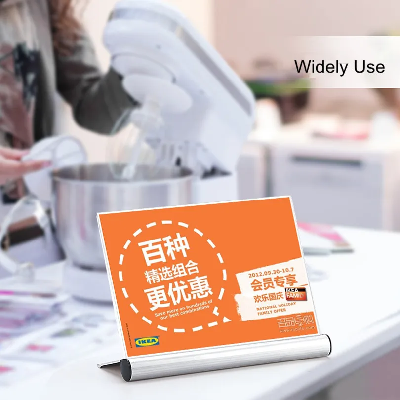 90x55mm Mini Table Acrylic Sign Holder Display Stand With Aluminum Base Price Label Card Holder Photo Picture Poster Frame