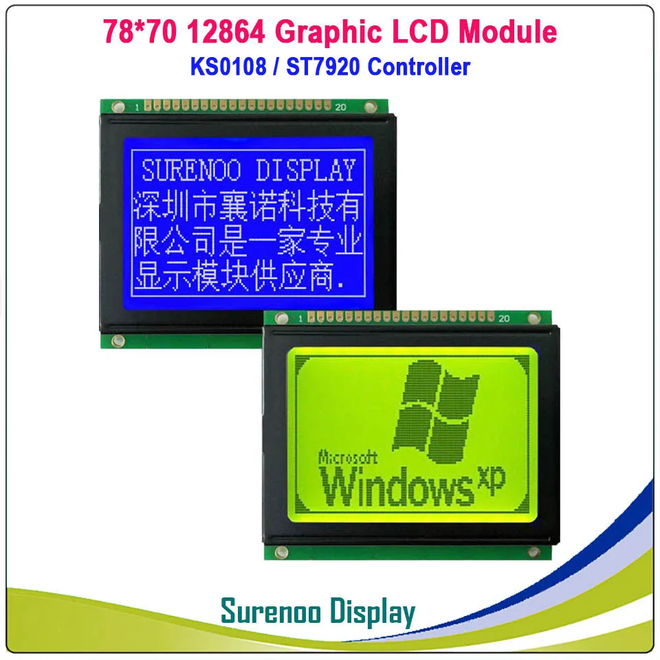 2.7" 78X70MM 12864 Graficzny moduł matrycy LCD Wyświetlacz Ekran KS0108 ST7920 Kontroler Żółto-Zielono-Niebieski LCD z podświetleniem LED