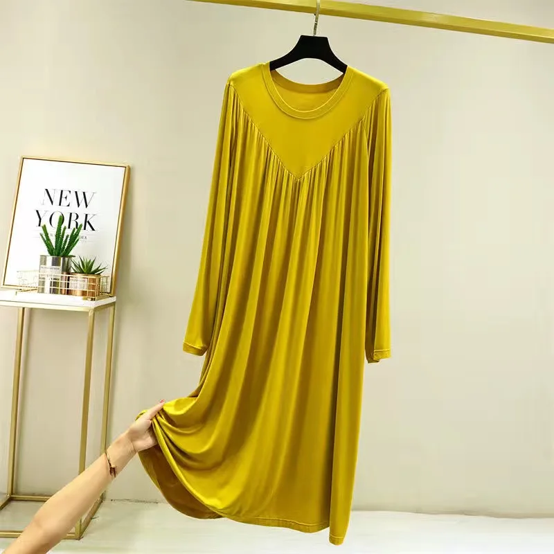 Casual Large Size Modal Cotton Nightgowns For Women Loose Long Sleeve Nightshirt Female Autumn Winter Spring Home Dresses