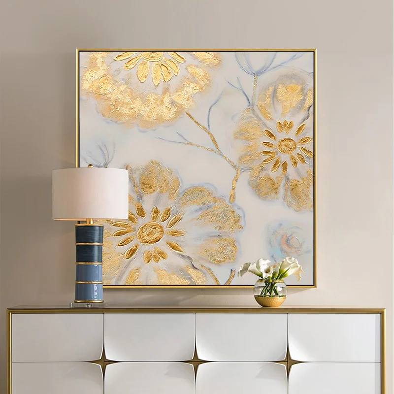 

Hand-painted Oil Painting Decorative Gold Floral Light Luxury Modern Living Room Backdrop Restaurant Entrance Hallway Mural Pain