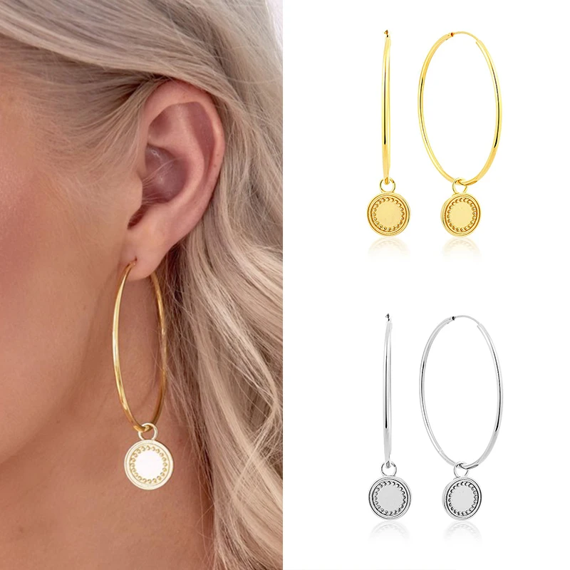 925 Sterling Silver Ear Buckle New Women Hoop Earrings Big Circle 57mm High Quality Jewelry For Fashion Ladies Birthday Gifts