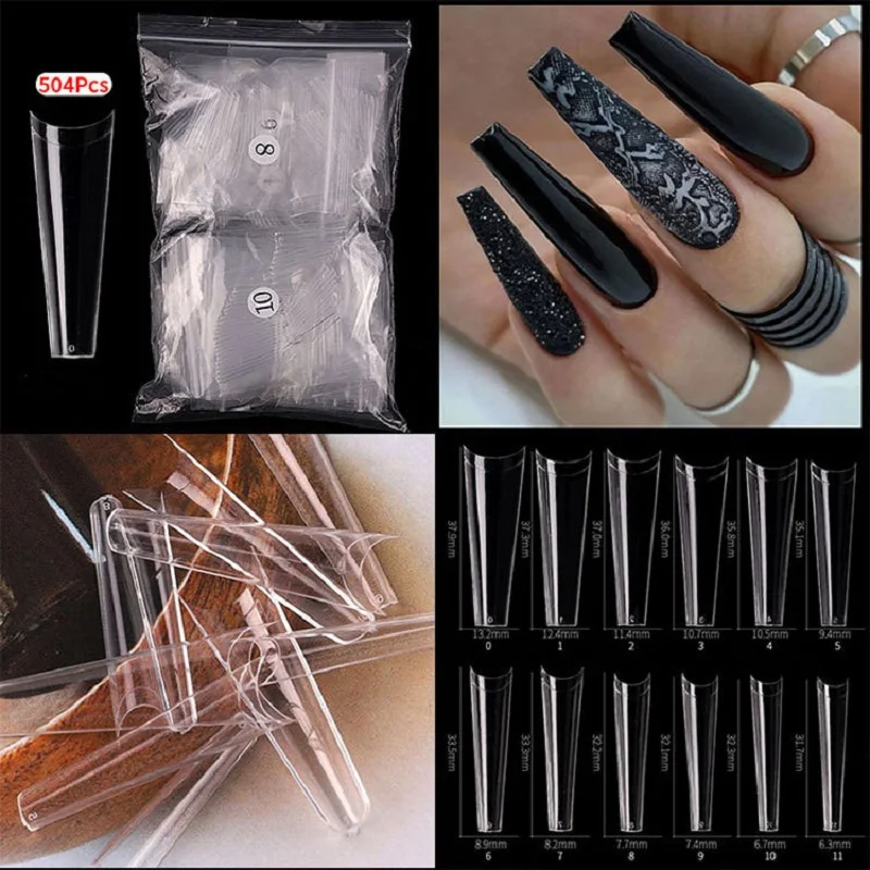 Nail Tips 504pcs Natural Clear French Coffin Fake Nails Half Cover Acrylic Nails Capsule C-Curve False Nails