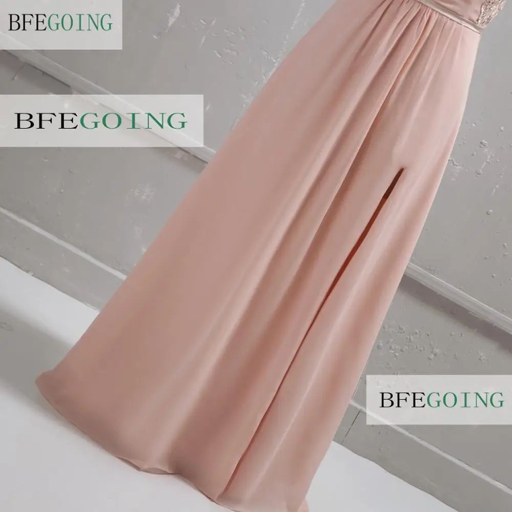 Blush Pink Chiffon Kant Halter Floor-Lengte Mouwloze Wedding Party A-lijn Moeder Van De Bruid Jurken