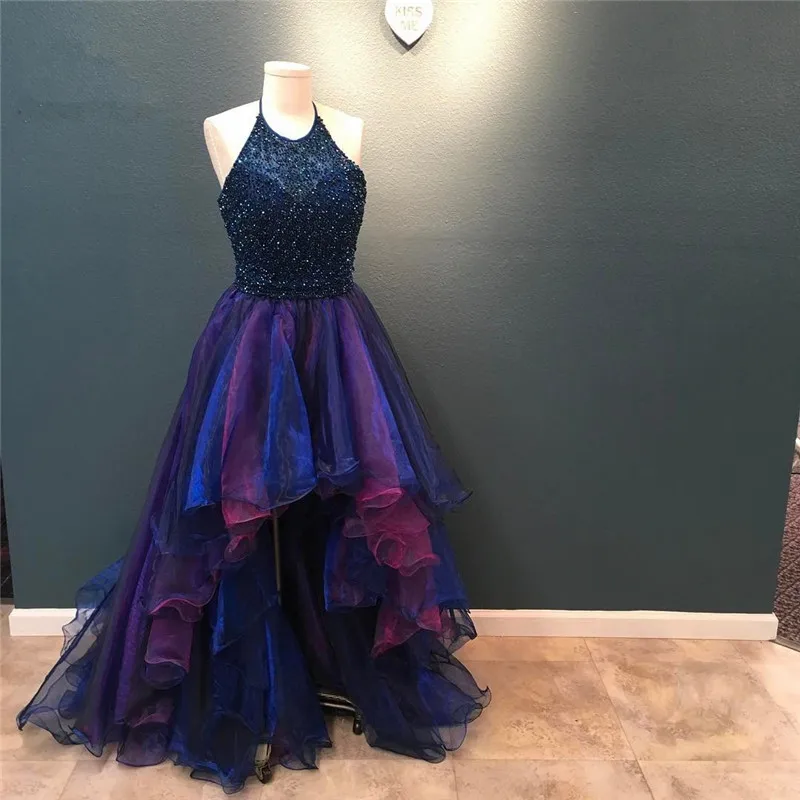 Robe de bal noire longue avec des cristaux et des perles, dos nu, col licou, robes d'occasion, nouvelle collection 2019