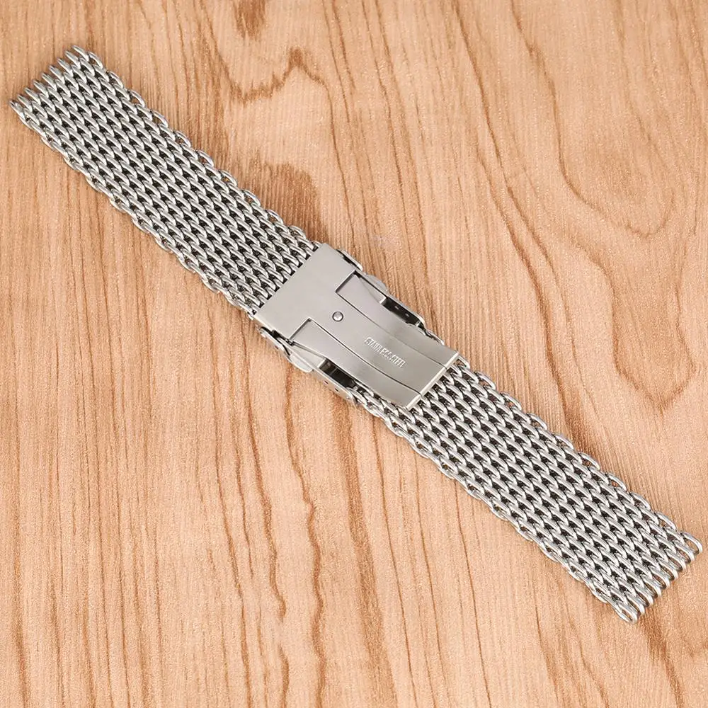 18mm 20mm 22mm Silver Mesh Watchband for Men Watch Replacement Stainless Steel Web Strap Solid Link Wristwatch Bangle Bracelet