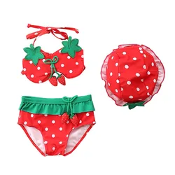 Baby Girls Strawberry Swimsuit Girl Pineapple Bikini Sling Spa Swimwear Kids Children Ruffles Shorts Hat  Bathing Suit  1-5 Y