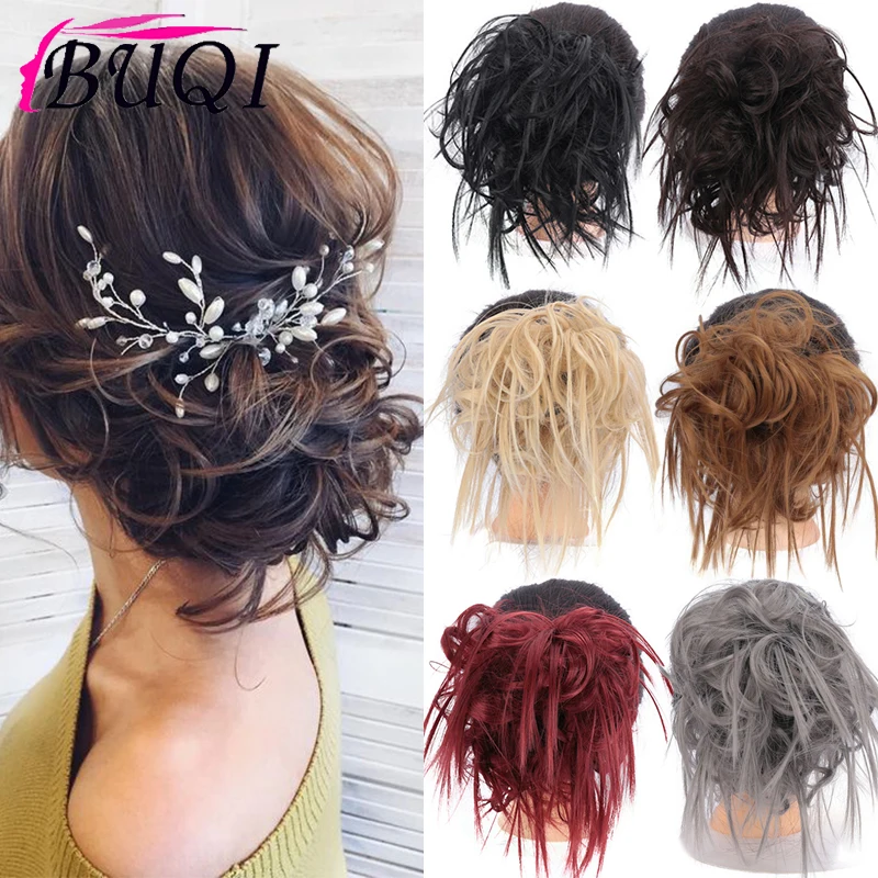 BUQI Curly Donut Chignon Updo Synthetic Hairpiece Hair Bun Elastic Messy Scrunchies Wrap For Ponytail Extensions for Women