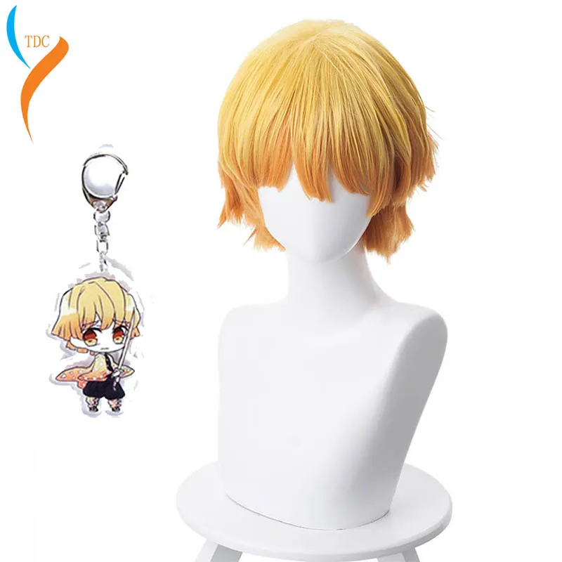 Anime  Kimetsu no Yaiba Tokitou Muichirou Ponytails Wig Cosplay Agatsuma Zenitsu Wig Kamado Tanjirou Wig keychain