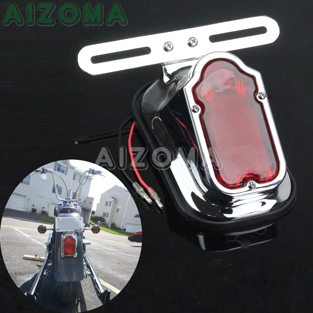 Motorcycle Red Tombstone Brake Tail Light For Harley Chopper Cafe Racer Bobber Fender Stop Lamp Taillight License Plate Bracket