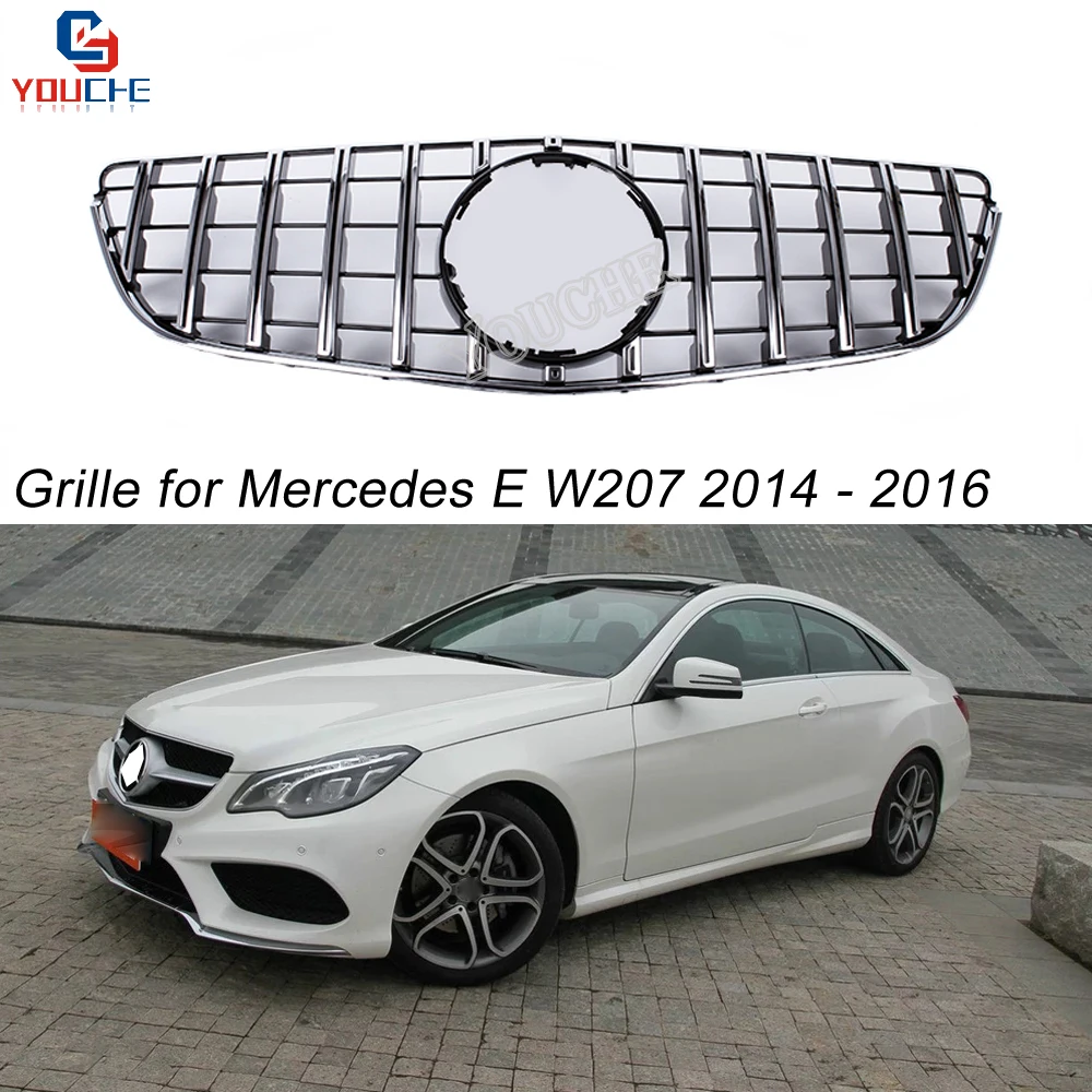 W207 GT Look Front Grille Mesh for Mercedes E Class W207 2-door Coupe Cabriolet 2014 2015 2016 E300 E350 Facelift Silver