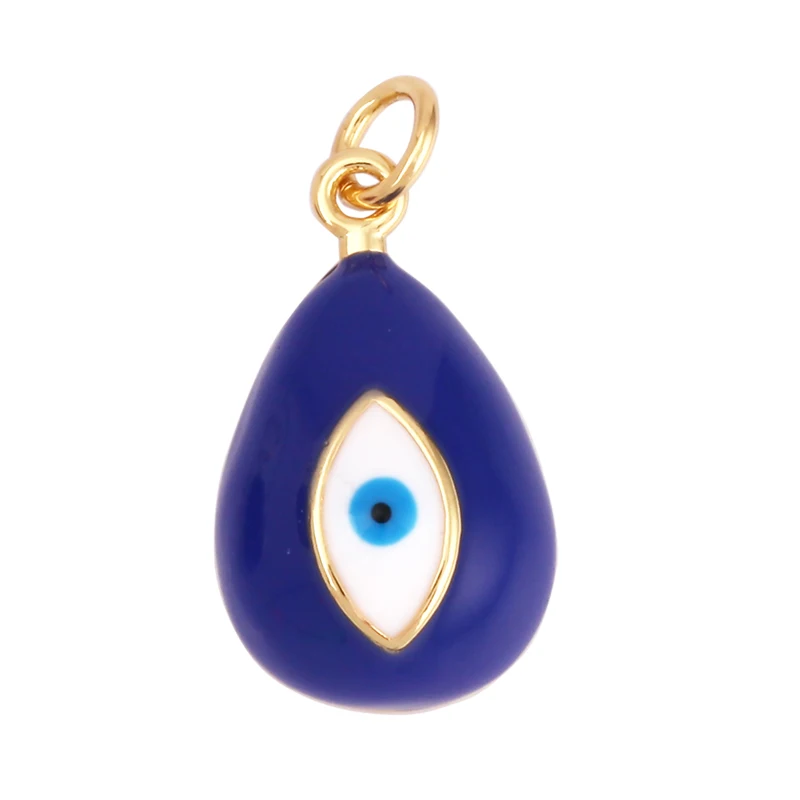 Evil Eye Tropfen-Emaille-Charm, neonrosa, orange, türkis, blaues Öl, tief ausgeschnitten, echt vergoldet, Halskette, Armband, Anhänger M09 M93 – Detail 35